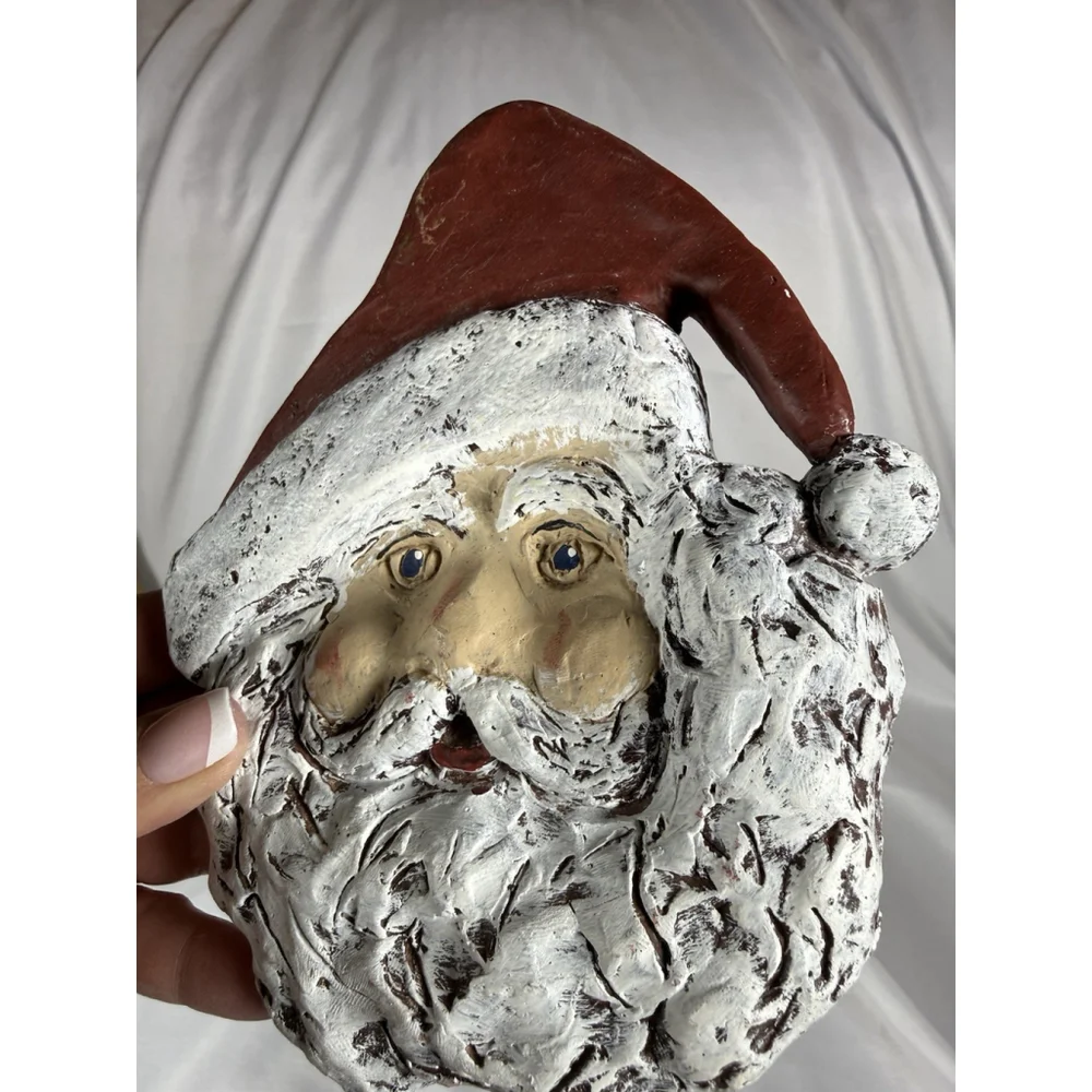Handmade & Signed Distressed Santa Claus Head Ceramic Figure 6.5” Tall Christmas